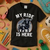 Bull Riding My Ride Is Here Western Cowboy Ranch Rodeo Kids T-Shirt thumb 3