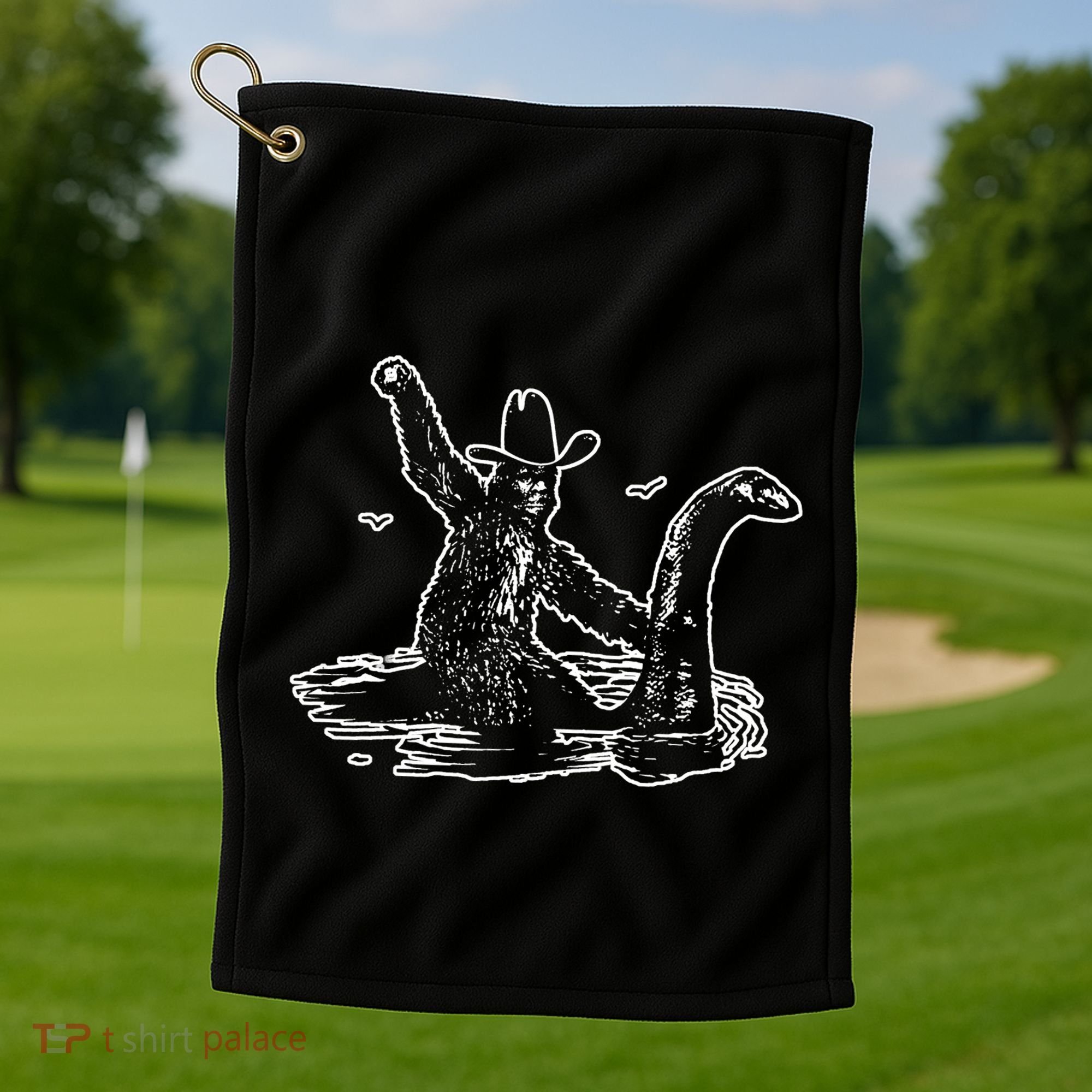 Bigfoot Riding Nessie Golf Towel