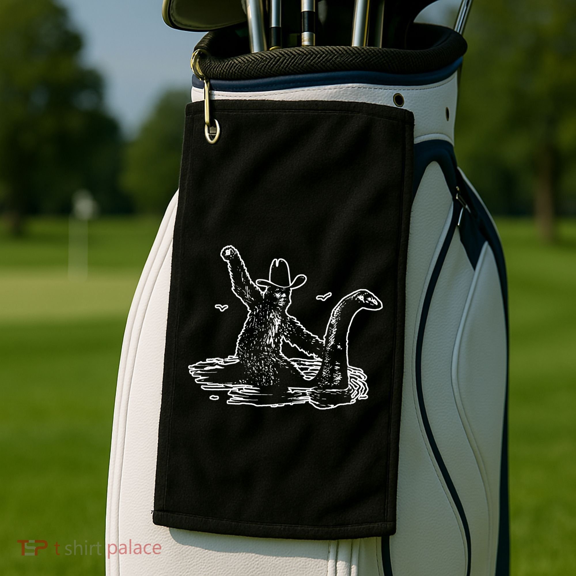 Bigfoot Riding Nessie Golf Towel