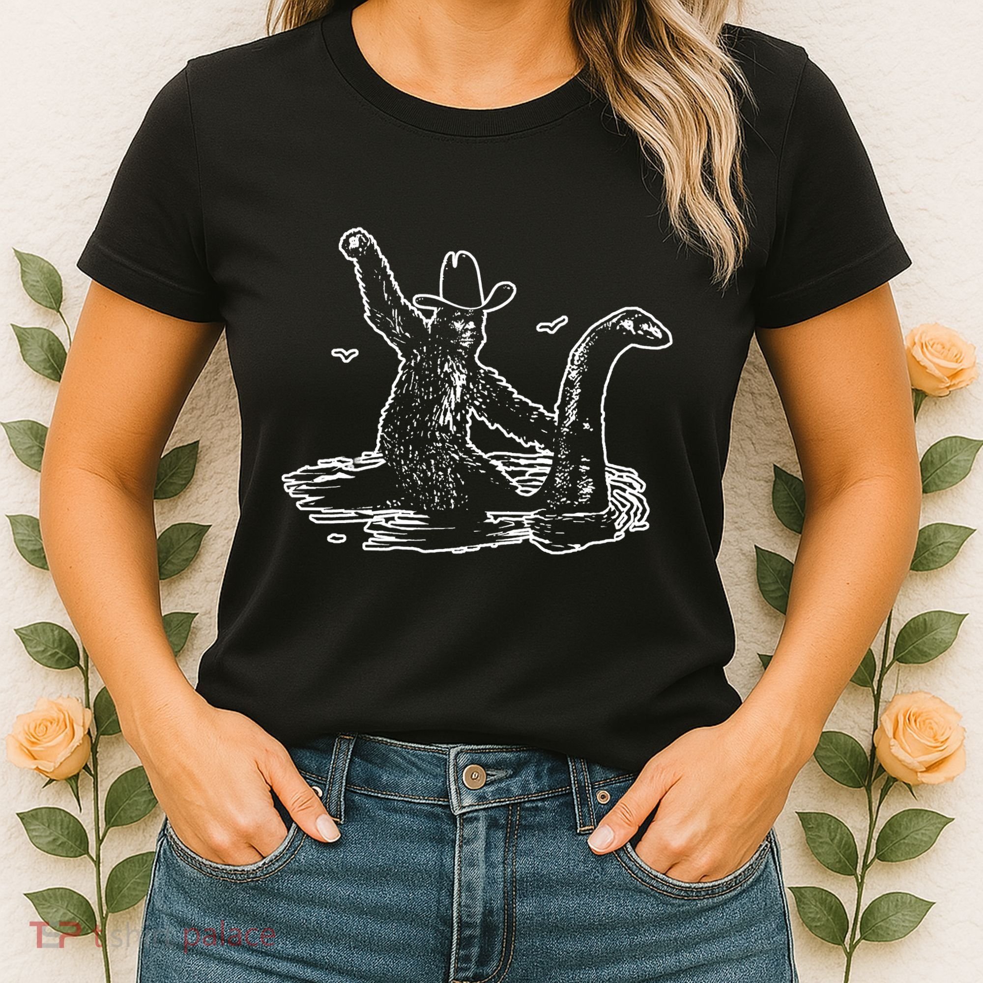 Bigfoot Riding Nessie Women's T-Shirt