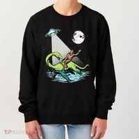 Bigfoot Riding Nessie & UFO Aliens At Night Funny Retro Women's Sweatshirt thumb 0