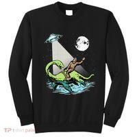 Bigfoot Riding Nessie & UFO Aliens At Night Funny Retro Sweatshirt thumb 0