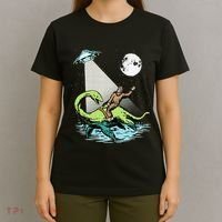 Bigfoot Riding Nessie & UFO Aliens At Night Funny Retro T-Shirt thumb 4