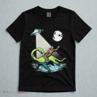 Bigfoot Riding Nessie & UFO Aliens At Night Funny Retro T-Shirt thumb 5