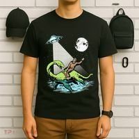 Bigfoot Riding Nessie & UFO Aliens At Night Funny Retro T-Shirt thumb 6