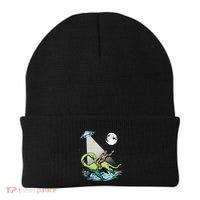 Bigfoot Riding Nessie & UFO Aliens At Night Funny Retro Beanie thumb 0