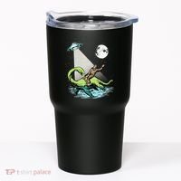 Bigfoot Riding Nessie & UFO Aliens At Night Funny Retro Tumbler thumb 0