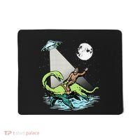 Bigfoot Riding Nessie & UFO Aliens At Night Funny Retro Mousepad thumb 0
