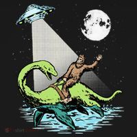 Bigfoot Riding Nessie & UFO Aliens At Night Funny Retro Mousepad thumb 1