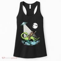 Bigfoot Riding Nessie & UFO Aliens At Night Funny Retro Women's Tank Top thumb 0