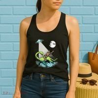 Bigfoot Riding Nessie & UFO Aliens At Night Funny Retro Women's Tank Top thumb 2