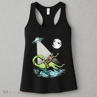 Bigfoot Riding Nessie & UFO Aliens At Night Funny Retro Women's Tank Top thumb 3