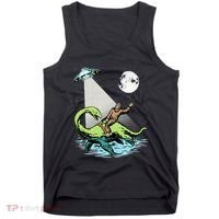 Bigfoot Riding Nessie & UFO Aliens At Night Funny Retro Tank Top thumb 0