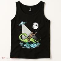 Bigfoot Riding Nessie & UFO Aliens At Night Funny Retro Tank Top thumb 2