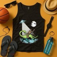 Bigfoot Riding Nessie & UFO Aliens At Night Funny Retro Tank Top thumb 4
