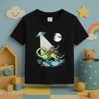 Bigfoot Riding Nessie & UFO Aliens At Night Funny Retro Toddler T-Shirt thumb 3