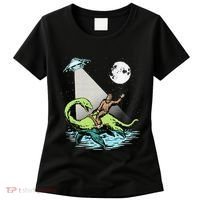 Bigfoot Riding Nessie & UFO Aliens At Night Funny Retro Women's T-Shirt thumb 0