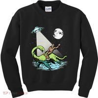 Bigfoot Riding Nessie & UFO Aliens At Night Funny Retro Kids Sweatshirt thumb 0
