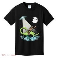 Bigfoot Riding Nessie & UFO Aliens At Night Funny Retro Kids T-Shirt thumb 0