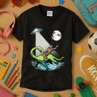 Bigfoot Riding Nessie & UFO Aliens At Night Funny Retro Kids T-Shirt thumb 3