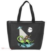 Bigfoot Riding Nessie & UFO Aliens At Night Funny Retro Tote Bag thumb 0