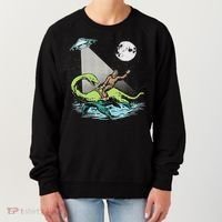 Bigfoot Riding Nessie & Ufo Aliens At Night Funny Retro Women's Sweatshirt thumb 0