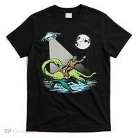 Bigfoot Riding Nessie & Ufo Aliens At Night Funny Retro T-Shirt thumb 0