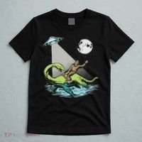 Bigfoot Riding Nessie & Ufo Aliens At Night Funny Retro T-Shirt thumb 5