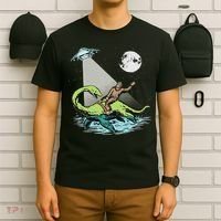 Bigfoot Riding Nessie & Ufo Aliens At Night Funny Retro T-Shirt thumb 6