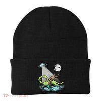 Bigfoot Riding Nessie & Ufo Aliens At Night Funny Retro Beanie thumb 0
