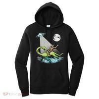 Bigfoot Riding Nessie & Ufo Aliens At Night Funny Retro Women's Hoodie thumb 0