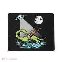 Bigfoot Riding Nessie & Ufo Aliens At Night Funny Retro Mousepad thumb 0