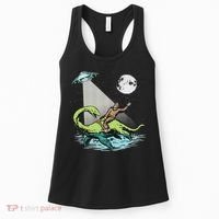 Bigfoot Riding Nessie & Ufo Aliens At Night Funny Retro Women's Tank Top thumb 0