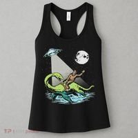 Bigfoot Riding Nessie & Ufo Aliens At Night Funny Retro Women's Tank Top thumb 3