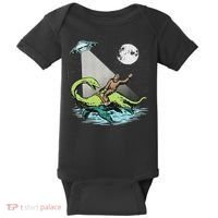 Bigfoot Riding Nessie & Ufo Aliens At Night Funny Retro Baby Bodysuit thumb 0