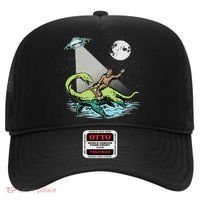 Bigfoot Riding Nessie & Ufo Aliens At Night Funny Retro Hat thumb 0