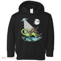 Bigfoot Riding Nessie & Ufo Aliens At Night Funny Retro Toddler Hoodie thumb 0