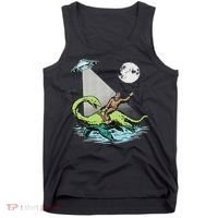 Bigfoot Riding Nessie & Ufo Aliens At Night Funny Retro Tank Top thumb 0