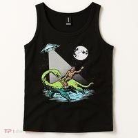 Bigfoot Riding Nessie & Ufo Aliens At Night Funny Retro Tank Top thumb 2