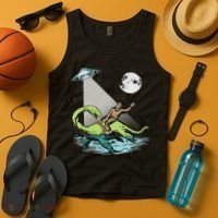 Bigfoot Riding Nessie & Ufo Aliens At Night Funny Retro Tank Top thumb 4