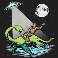 Bigfoot Riding Nessie & Ufo Aliens At Night Funny Retro Golf Towel thumb 3
