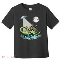 Bigfoot Riding Nessie & Ufo Aliens At Night Funny Retro Toddler T-Shirt thumb 0