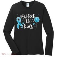 Blue Ribbon No For Child Abuse Excuse Prevention Month April Women's Long Sleeve Shirt thumb 0