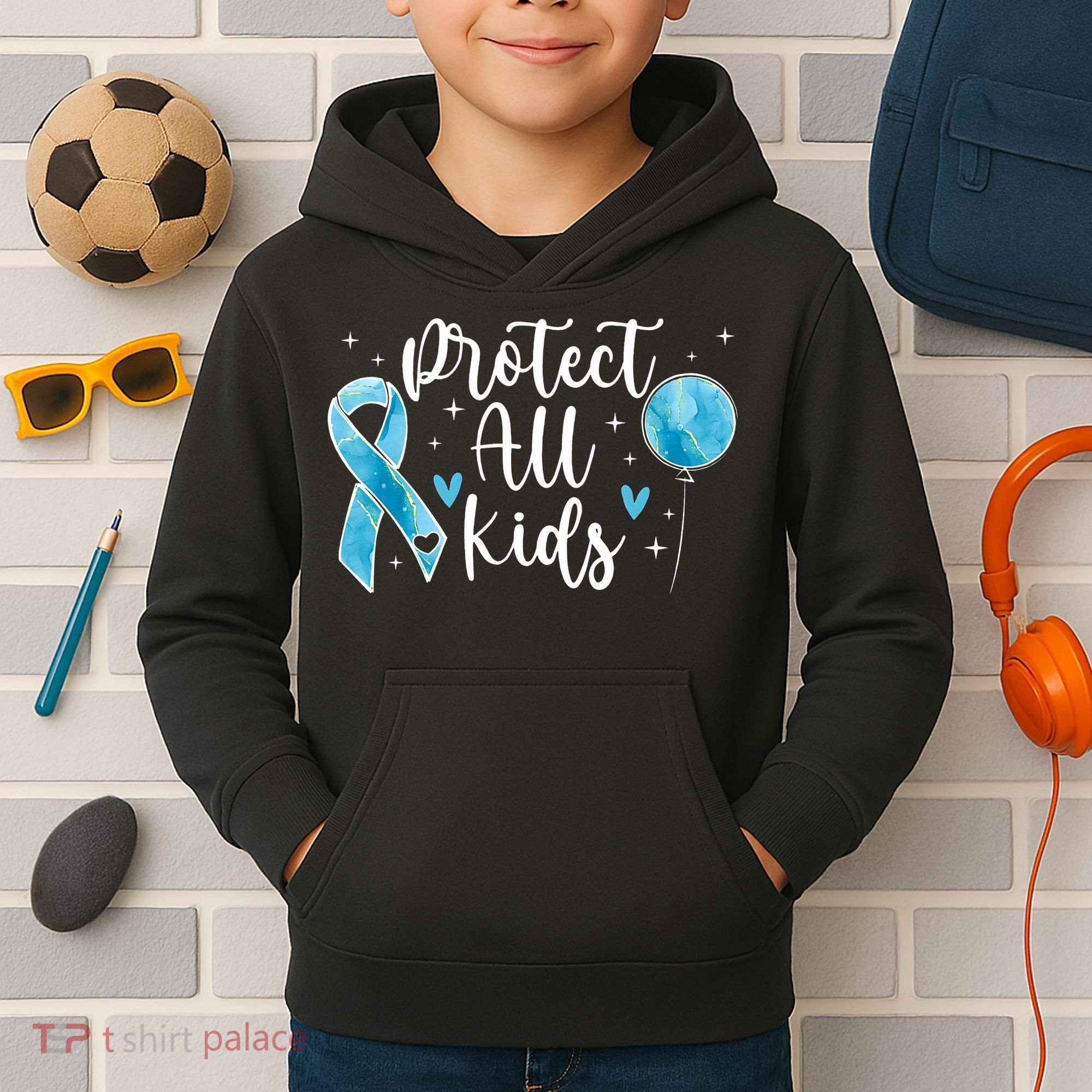 Blue Ribbon No For Child Abuse Excuse Prevention Month April Kids Hoodie