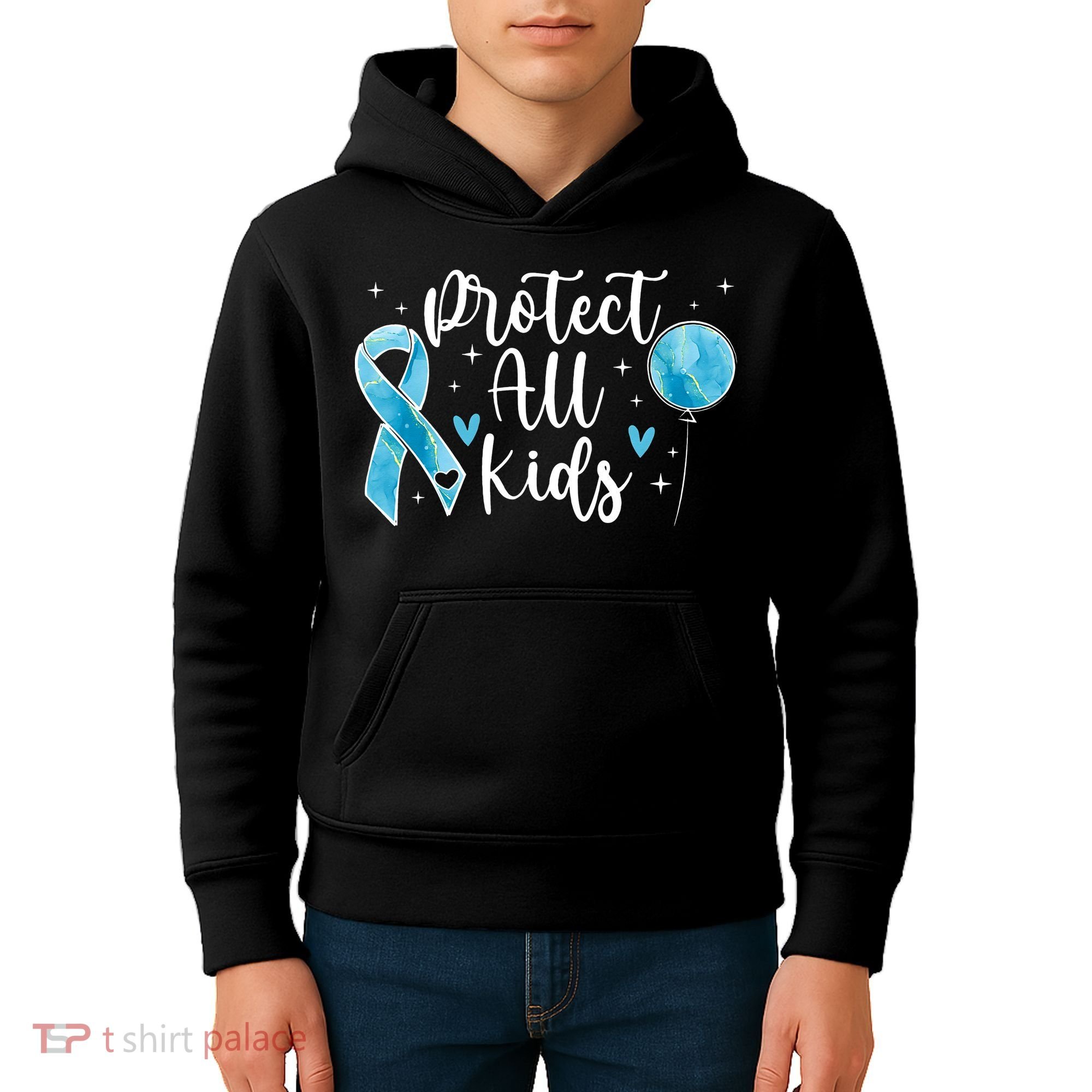 Blue Ribbon No For Child Abuse Excuse Prevention Month April Kids Hoodie