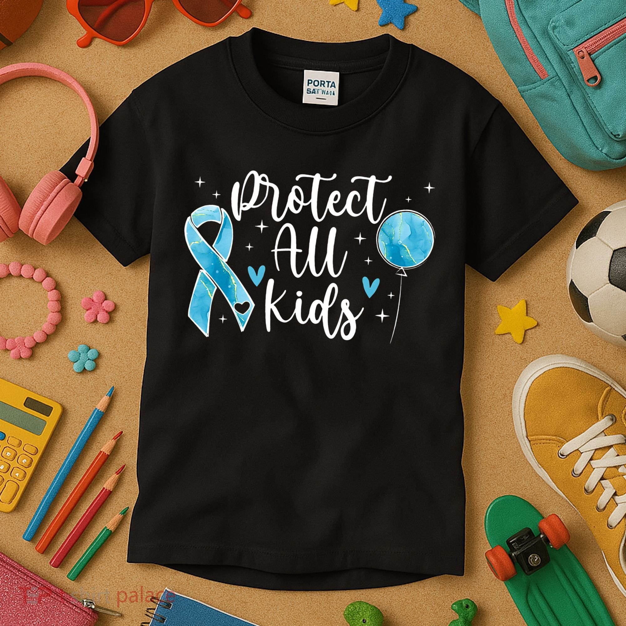 Blue Ribbon No For Child Abuse Excuse Prevention Month April Kids T-Shirt