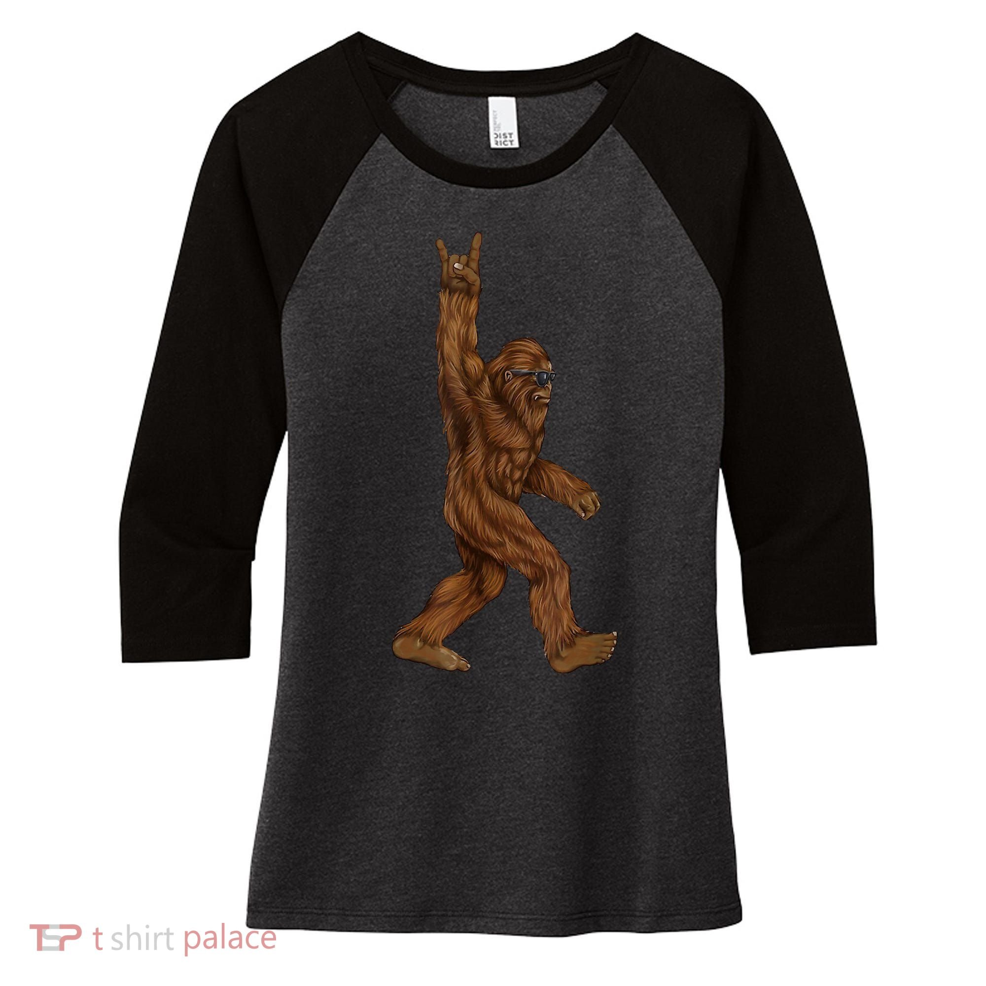 Bigfoot Rock On Women's Tri-Blend 3/4-Sleeve Raglan Shirt