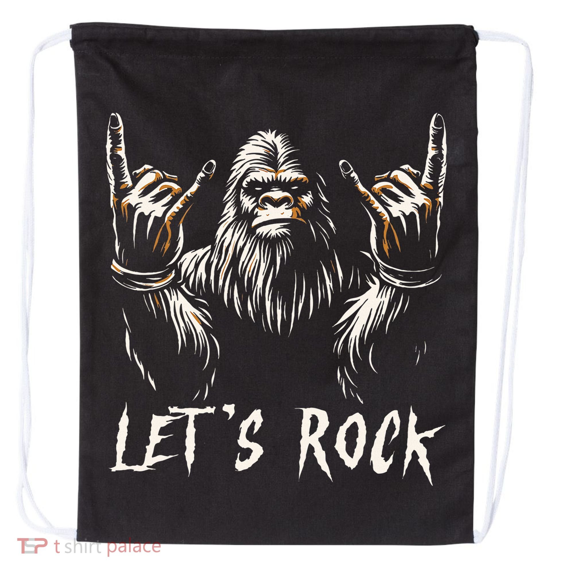 Bigfoot Rock On Funny Sasquatch Rock and Roll Let's Rock Drawstring Bag