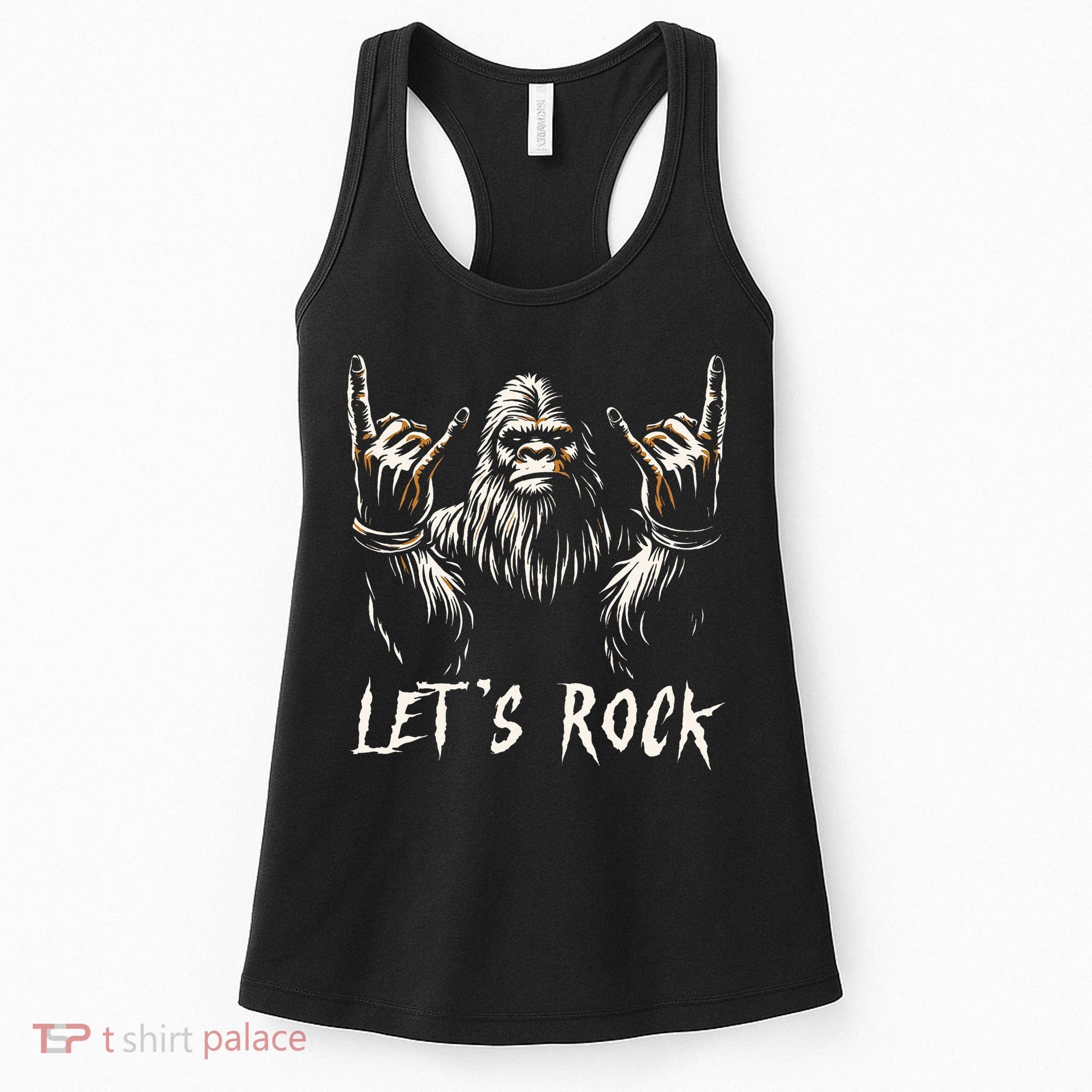 Bigfoot Rock On Funny Sasquatch Rock and Roll Let's Rock Women's Tank Top
