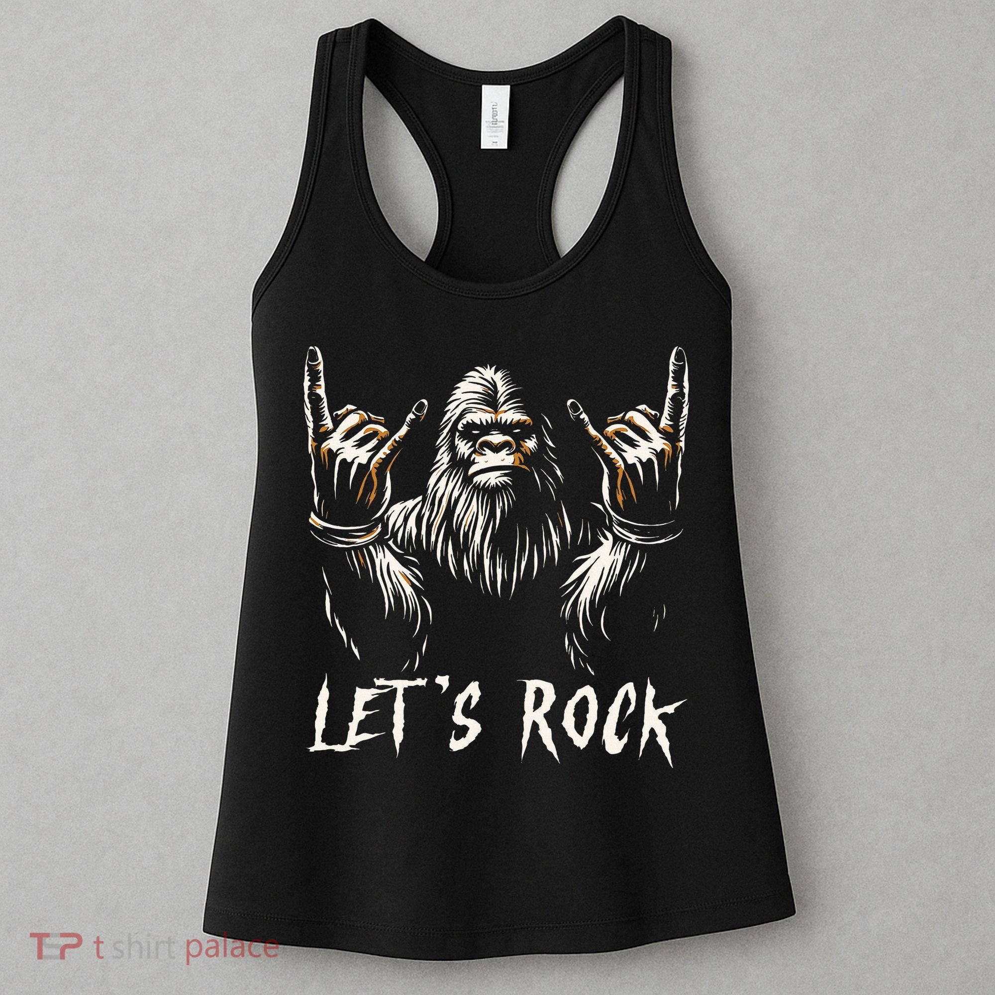 Bigfoot Rock On Funny Sasquatch Rock and Roll Let's Rock Women's Tank Top